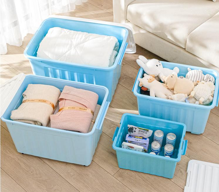 SPACEXPERT 塑料收纳箱 120L蓝色单只 衣物整理箱储物箱搬家箱打包箱 带轮