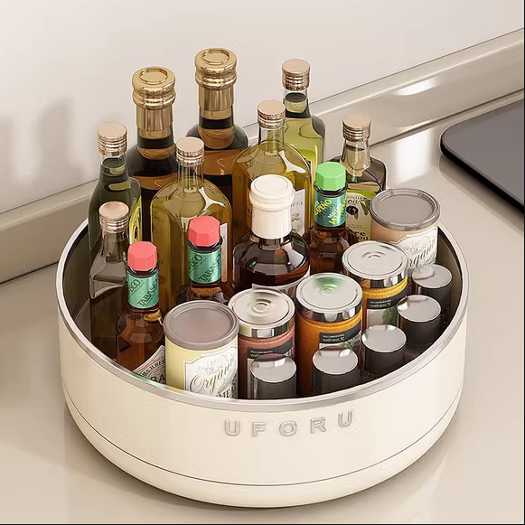 优勤奶油风旋转调料置物架厨房台面多功能调味料收纳用品家用大全
