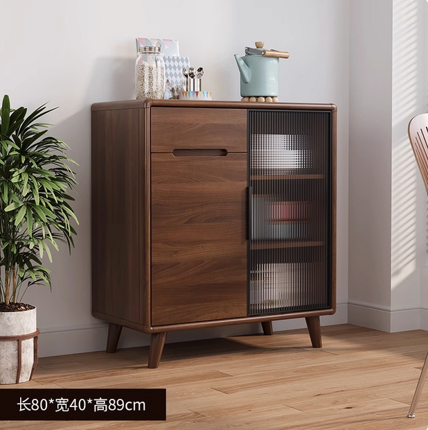 实木框餐边柜现代简约客厅酒柜茶水柜厨房储物柜橱柜收纳一体靠墙